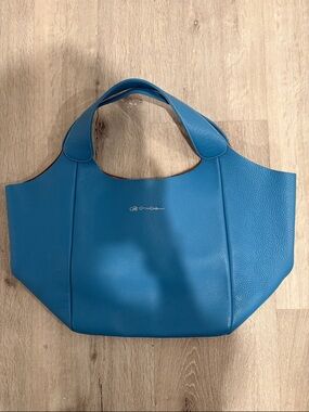 Blue Pebbled Leather Tote with Top Handles
